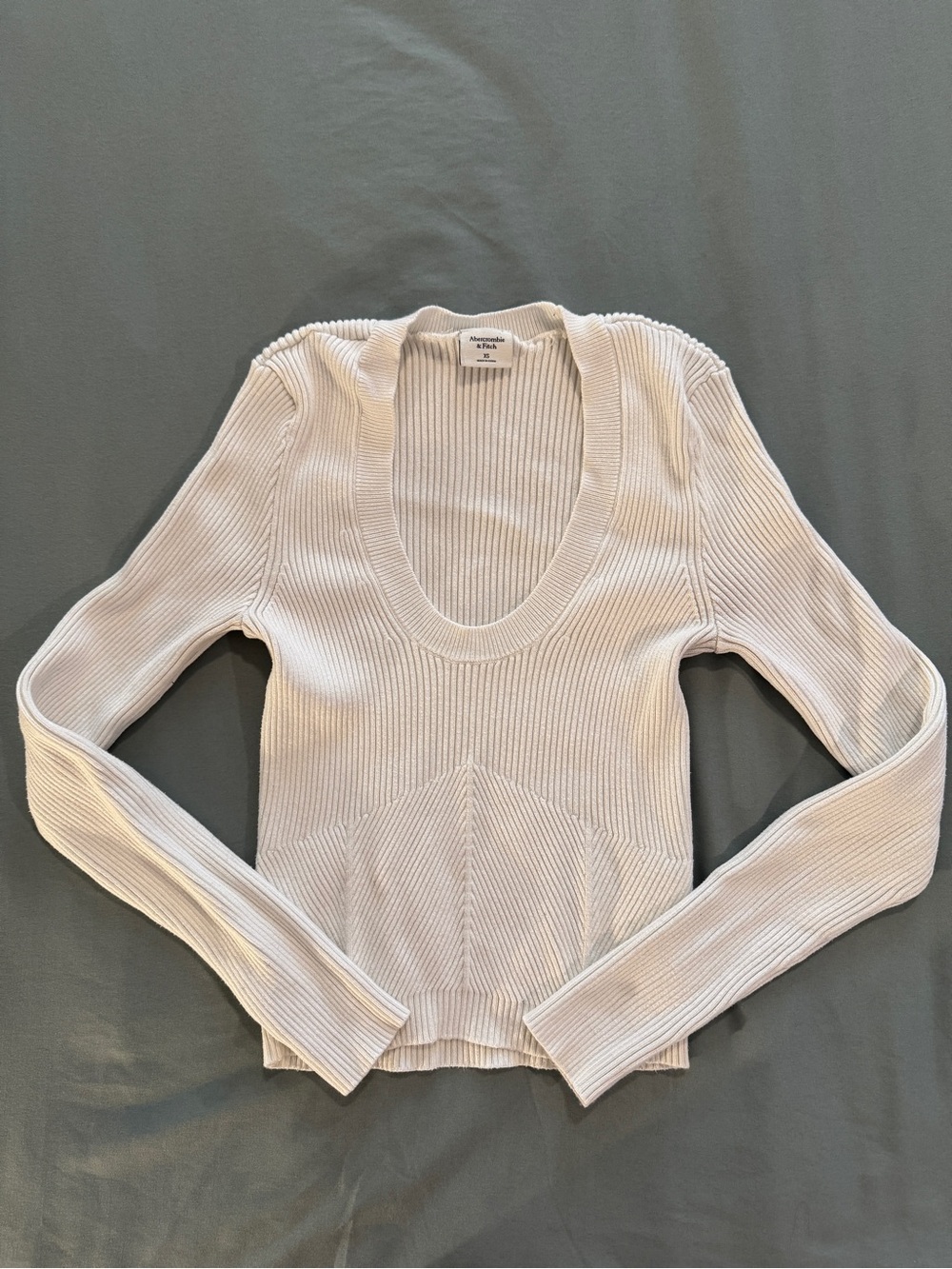 Abercrombie & Fitch Scoop Neck Ribbed Long-Sleeve Top - White